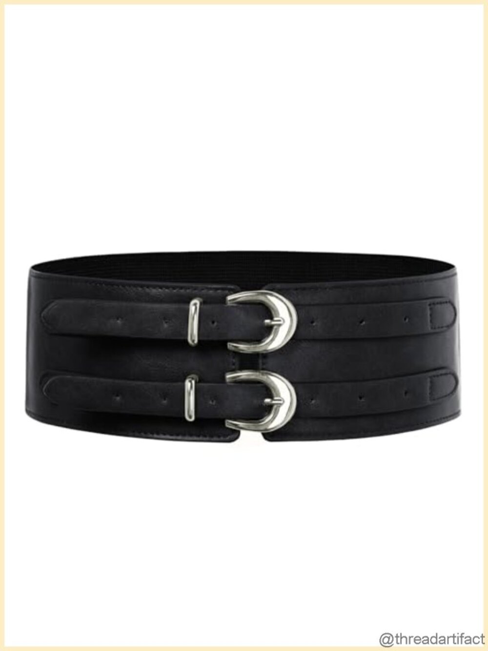Wide Belt for Women Stretchy Corset PU Leather Dress Belt Double Buckle
